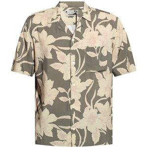 All Saints Men's Floral Button Down Shirt - Olive and Beige